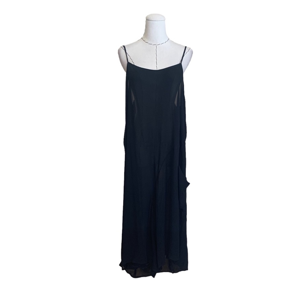 Yohji Yamamoto Black Sheer Rayon Wide Leg Jumpsuit Oversize Slouchy Japanese